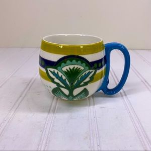 Anthropologie blue & green floral mug